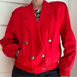 Vintage Cherry Red Silk Blend Bomber Jacket by Liz Claiborne 80s 90s jacket